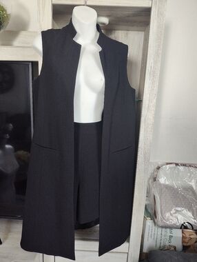 bebe Open-Front Sleeveless Black Textured Long Vest & Black Textured Short Set